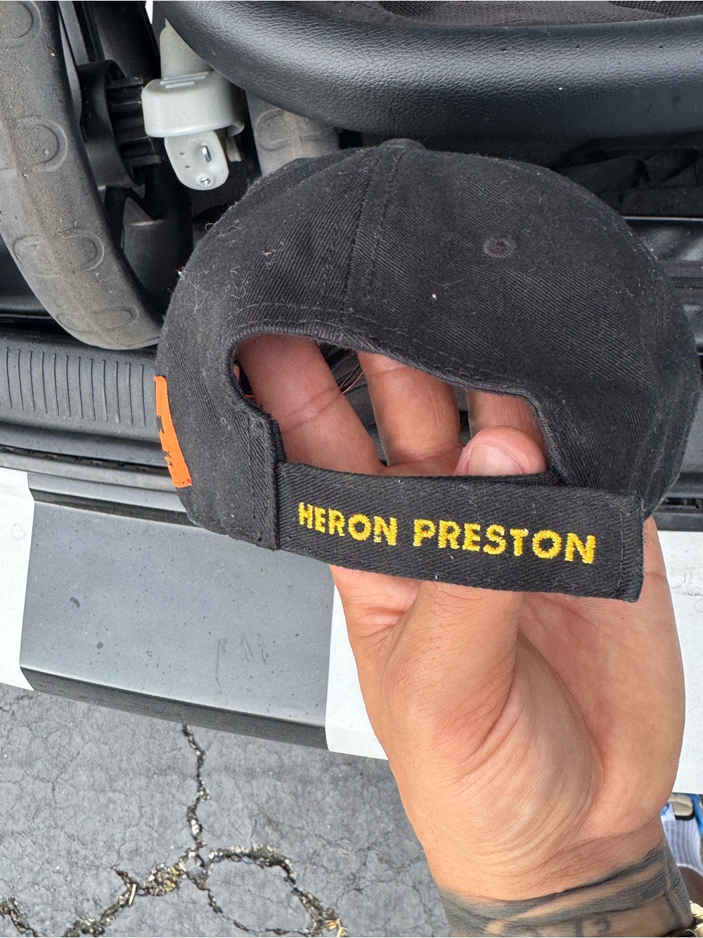 Heron Preston Black Cap with Orange Patch